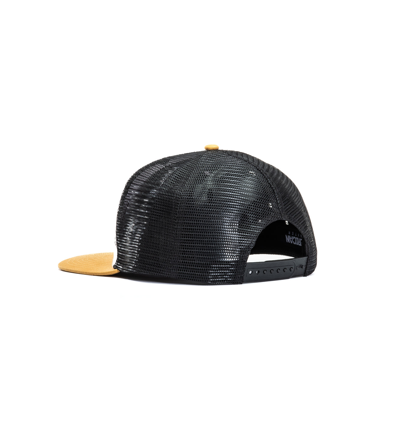 Trucker hat with a logo and pattern on a white background